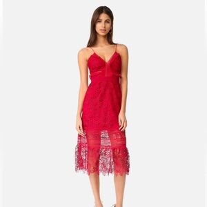 SELF- PORTRAIT FLORAL LACE RED MIDI DRESS, Size US 2, NWOT